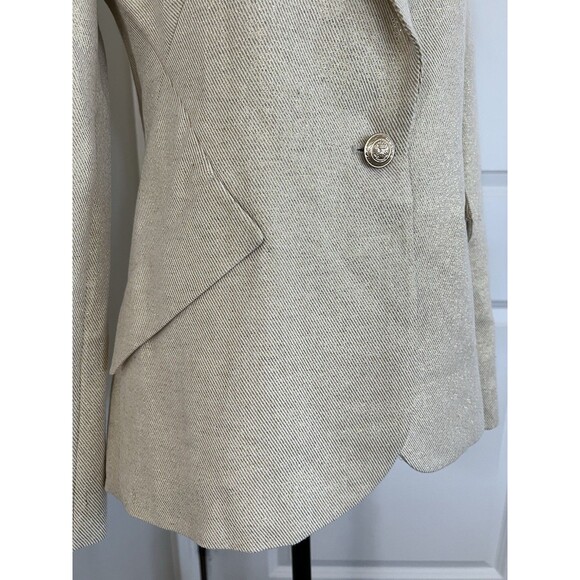 L’AGENCE Chamberlain Blazer Ecru Gold Shimmer Linen Blend Size 4 NWOT - Picture 4 of 11